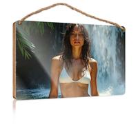 Funny Kitchen Decor Woman in White Bikini By Waterfall Signs & Plaques Fall Door Decor(20X30CM)