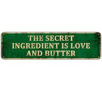Funny Kitchen Sign, Rustic Farmhouse Kitchen Wall Decor, Modern Farmhouse Kitchen Decor, the Secret Ingredient is Always Love and Butter Sign, Country Kitchen Signs 4" x 16"