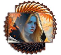 Funny Kitchen Tin Signs Autumnal Enchantment: A Hooded Figure Amidst Falling Leaves Stickers 10Pcs Wall Signs Coffee Sign Decor(12X18CM)