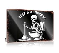 Funny Kitchen Tin Signs Skeleton Using Plunger Next To Toilet Tin Sign Decor For Man Cave Bedroom Door Decor(20X30CM)