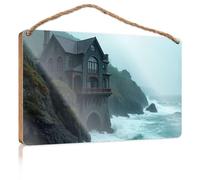 Funny Kitchen Wall Decor A Gothic-Style House Perched On A Cliff Overlooking Turbulent Seas The Room Decorations Fall Porch Decor(20X30CM)