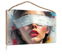 Funny Kitchen Wall Decor A Woman with Red Lipstick and White Paint Covering Her Eyes The Room Decorations Fall Porch Decor(23X35CM)