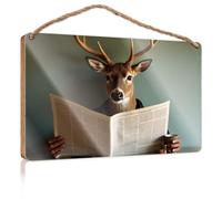 Funny Kitchen Wall Decor Deer Reading Newspaper with Coffee Cup The Room Decorations Fall Porch Decor(20X30CM)