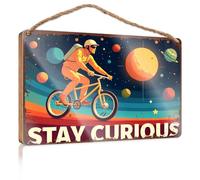 Funny Kitchen Wall Decor Stay Curious: Cycling Through Space The Room Decorations Fall Porch Decor(15X28CM)
