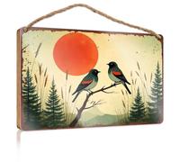 Funny Kitchen Wall Decor Two Birds Perched On A Branch with A Red Sun in The Background The Room Decorations Fall Porch Decor(15X28CM)