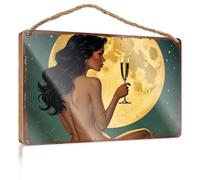 Funny Kitchen Wall Decor Woman Holding Champagne Glass Under Moonlight The Room Decorations Fall Porch Decor(20X30CM)