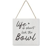 Funny Kitchen Wooden Hanging Signoffice Wood Plaque Sign Wall Hanging 8x8Inches Life Is Short Lick The Bowl Wood Sign Decorative Rustic Farmhouse Decor