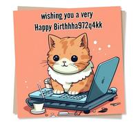 Funny Kitten On Laptop Birthday Card - Wishing You A Happy Birthday - Cat Design - Made in UK