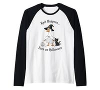 Funny Knitting Goose Witch Knit Happens Even on Halloween Raglan Baseball Tee