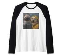 Funny Labrador Dog Shark Attack Meme Vintage Raglan Baseball Tee