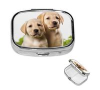 Funny Labrador Puppy Dog Pill Box 2 Compartment Medicine Pill Organizer Square Pill Case for Purse & Pocket Travel Pillbox Portable Metal Medicine Vitamin Fish Oil Organizer Unique Gift
