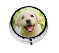 Funny Labrador Puppy Dog Print Round Pill Organizer 3 Compartment Pill Box Portable Medicine Pill Case for Outdoor Travel