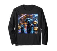 Funny Labrador Retriever & Cat Selfie Scary Halloween Meme Long Sleeve T-Shirt