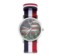 Funny Lacrosse U.S. Flag Shamrock Braided Elastic Strap Watch Multicolor Wristwatch Sport Analog Watches for Men Women Birthday Gift