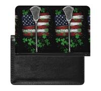 Funny Lacrosse U.S. Flag Shamrock Leather Passport Holder Compact ID Card Cover Case Slim Travel Wallet for Men Women