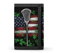 Funny Lacrosse U.S. Flag Shamrock Men's Trifold Wallet with Money Clip Minimalist Credit Card Holder Coin Purse Anniversary Birthday Gift