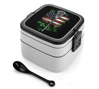 Funny Lacrosse U.S. Flag Shamrock Portable Bento Box Leakproof Lunch Boxes Reusable Food Storage Container for Work Picnic Travel
