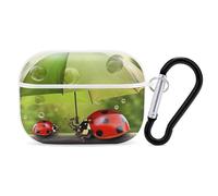 Funny Ladybug Holding Umbrellas AirPods Pro Case Cover with Keychain Ring PC Hard Shell Protective Case for AirPods Pro 2nd for Women Men Generation Easy Open Full Drop Protection Cover White-Style