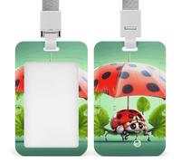 Funny Ladybug Holding Umbrellas Badge Holder Hard Plastic Card Case Protector Pouch Name Key Card Holder Case for Office ID Credit Cards and Proximity Key Cards