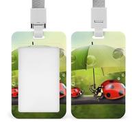 Funny Ladybug Holding Umbrellas Badge Holder Hard Plastic Card Case Protector Pouch Name Key Card Holder Case for Office ID Credit Cards and Proximity Key Cards