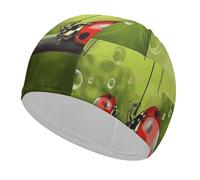 Funny Ladybug Holding Umbrellas Bathing Cap High Elasticity Swimming Caps Fit Both Long Hair Short Hair Comfortable Large Shower Cap for Drag Reduction and Hair Protection