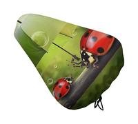 Funny Ladybug Holding Umbrellas Bike Seat Cover for Men Women Water Repellent Exercise Bike Seat Cushion Adjustable Bicycle Seat for Outdoor Biking
