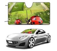 Funny Ladybug Holding Umbrellas Car Windshield Sun Shade Keep Car Interior Cool 55"x30" Folding Front Window Sun Shade, Heat Shield for SUV, Truck, Blocks UV