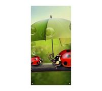 Funny Ladybug Holding Umbrellas Door Cover Spring Summer Hanging Flag Porch Sign Outdoor Seasonal Holiday Yard Decor for Front Door and Porch