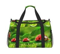 Funny Ladybug Holding Umbrellas Print Womens Sports Bags Travel Bag - Gym Tote Bag with Compartment,Duffel Bags for Men,Ladies Holdall,Carry On Weekend Travel Handbags for Women