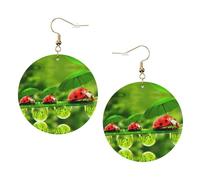Funny Ladybug Holding Umbrellas Printed Leather Earring Set For Women, 1 Pair Lightweight Bohemian Pierced Earrings Jewelry Gift For Women Girls
