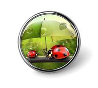 Funny Ladybug Holding Umbrellas Round Badge Cute Enamel Lapel Pin Brooches Button Pin Personalized Clothing Decoration Unisex Badge Holder Hats Bags Shirts Decor