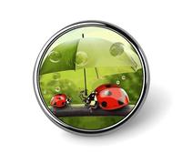 Funny Ladybug Holding Umbrellas Round Badge Personalized Metal Lapel Pin Badges Fit Clothing Bags Hat Humorous Printed Brooch Badge Party Decorations Accessories for Men Women