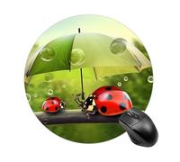 Funny Ladybug Holding Umbrellas Round Mouse Pad Smooth Glide Gaming Mousepad Extra Density Portable Comfortable Mouse Mat for Desk, Home, Office 7.8x7.8 Inches