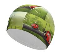 Funny Ladybug Holding Umbrellas Swim Caps, High Elasticity Swim Cap for Women and Men Durable Waterproof Swim Hats Keep Hair Dry Perfect for Pool, Beach, Lap Swimming