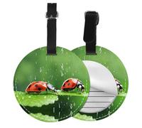 Funny Ladybug Print 1/2/4pcs Luggage Tags,Round Leather Travel Suitcase Labels with Privacy Name Address Card