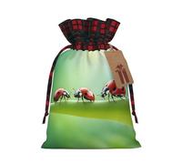Funny Ladybug Print Christmas Burlap Gift Bags With Drawstrings Goodie Bags Storage Party Supplies