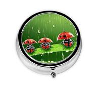 Funny Ladybug Print Pill Box for Pocket Round Pill Box 3 Compartment Decorative Portable Travel Pill Holder Tablet Vitamin Organizer Mini Pill Case(2pcs)