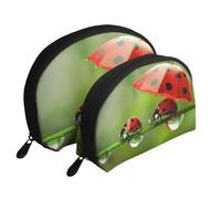 Funny Ladybug Printed Makeup Bags 2-Piece Portable Shell Travel Toiletry Bag Cosmetic Organizer Bag for Women