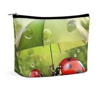 Funny Ladybug Umbrellas Makeup Bag, Portable PU Leather Cosmetic Bag with Zipper Pouch, Waterproof Travel Toiletry Bag for Women Men