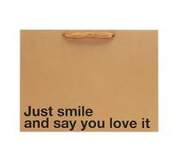 Funny Large Gift Bag - 16 x 6 x 12 inch Kraft Gift Bags with Snarky Sayings “Just Smile & Say You Love it” - Reusable, Eco-Friendly Gag Gift Wrapping for Birthdays, Holidays, Mother's Day - 1 Piece
