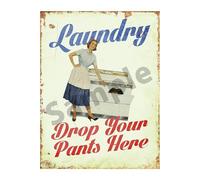 Funny Laundry Metal Sign, Wash Room, Washing Machine, Drop Your Pants (Large A4 280x200mm)