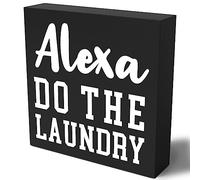 Funny Laundry Room Wooden Box Sign Plaque Alexa Do the Laundry Wood Box Sign Rustic Art Home Bathroom Shelf Desk Decor5x5 inch