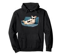 Funny Lazy Bunny Watching TV Rabbit with Sunglasses Graphic Pullover Hoodie
