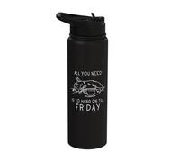 Funny Lazy Cat Hang On Till Friday Work and School Humor Stainless Steel Insulated Water Bottle