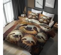 Funny Lazy Sloth Duvet Cover Super King Size 3 Piece with 2 Pillowcases, Artistic Cute Animal Patterned Bedroom Decor Bedding, Soft Microfibre Quilt Cover with Zip ZC#153