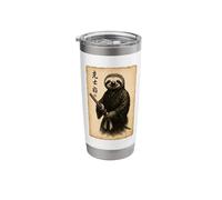 Funny Lazy Slow Japanese Samurai Warrior Three Toed Sloth Stainless Steel Insulated Tumbler