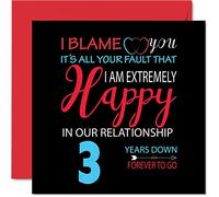 Funny Leather Anniversary Card for Husband Wife - Your Fault I'm Extremely Happy - Happy 3rd Wedding Anniversary Card for Partner, 145mm Greeting Cards Anniversaries