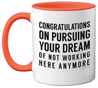 Funny Leaving Gifts Mug for Colleagues Women Friends Boss - Congratulations on Pursuing Your Dream - New Job Gifts for Men, Co Worker Leaving Gift, 11oz Orange Ceramic Mugs Dishwasher Safe