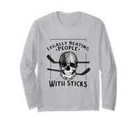 Funny Legally Beating People with Sticks Skull Street Hockey Long Sleeve T-Shirt