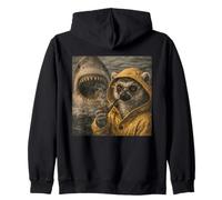 Funny Lemur Smoking Pipe Shark Attack Meme Vintage Zip Hoodie